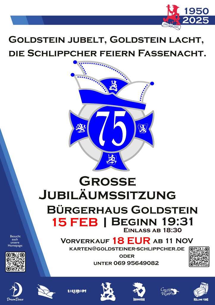 Plakat Große Sitzung 2025 
15.  Februar 2025 Goldsteiner Schlippcher