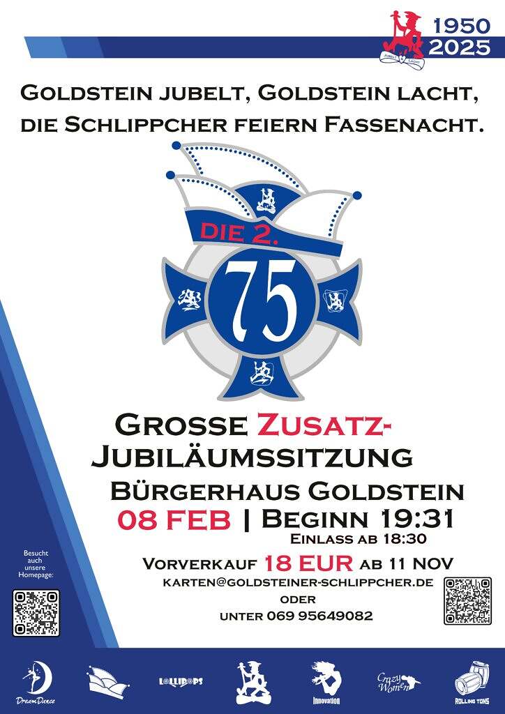 Plakat Zusatz-Jubiläumssitzung Goldsteiner Schlippcher 08.02.2025